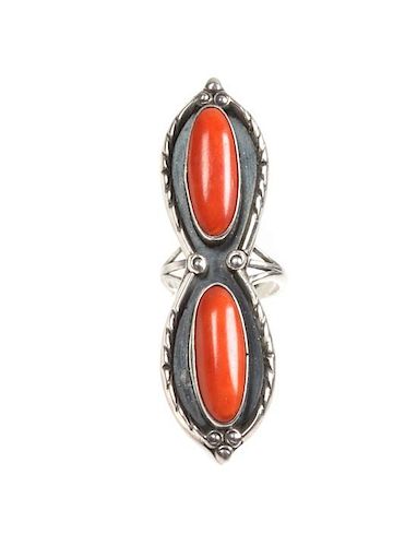 Southwestern Silver and Coral Ring