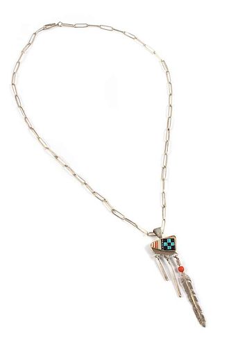 Southwestern Silver and Turquoise Pendant Height of pendant 3 1/4 inches