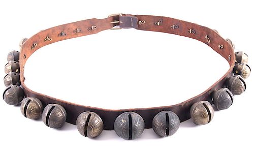 Antique Graduated Sleigh Bells & Leather Collar
