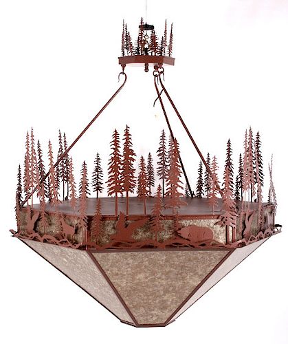 Rustic Pine and Animal Silhouette Chandelier