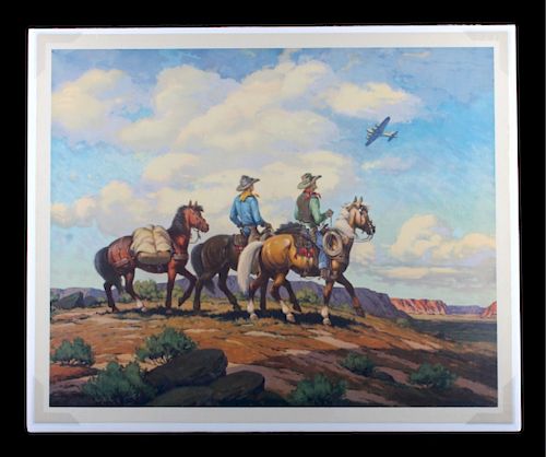 Till Goodan Westward Ho Cowboy Lithograph c. 1939