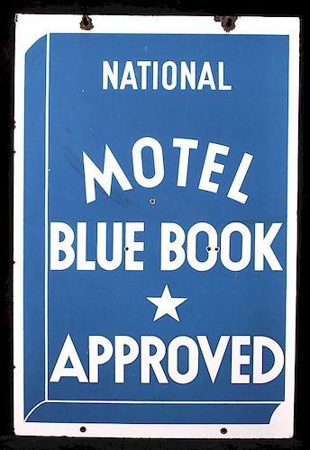 RARE Blue Book Approved Motel Porcelain Sign