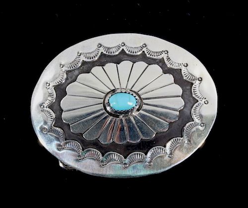 Western Sterling Silver and Turquoise Belt Buckle