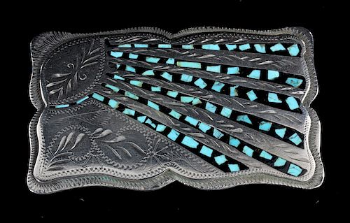 Western Flair Turquoise Chip Belt Buckle