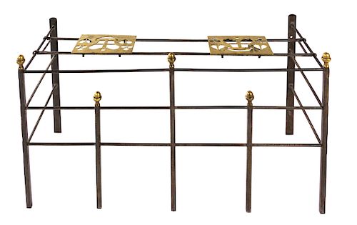 A French Steel Fireplace Guard and Rack Height 27 x width 45 1/2 x depth 18 1/4 inches.