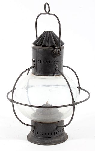 19th Century Onion Globe Lantern with Iron Cage