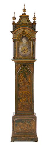 A Regency Style Chinoiserie Decorated Grandmother Clock Height 71 inches.