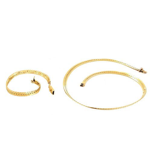 14K Gold Herringbone Link Necklace and Bracelet