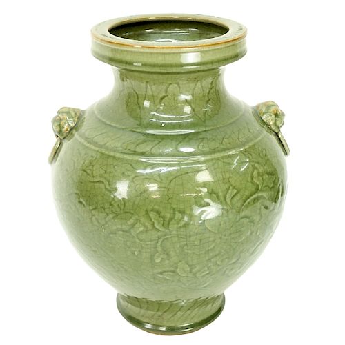 Chinese Green Celadon Glazed Pottery Vase