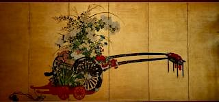 Six Panel Flower Cart Screen, Japan, 18th century
