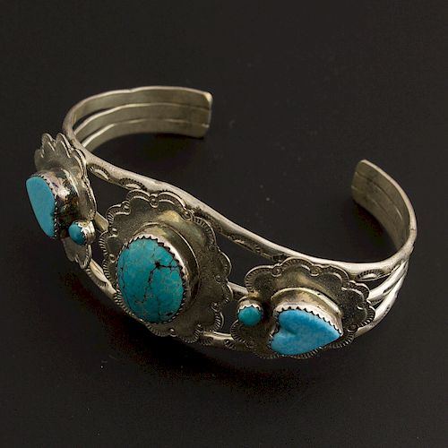 Turquoise Sterling Silver Bracelet with Hearts