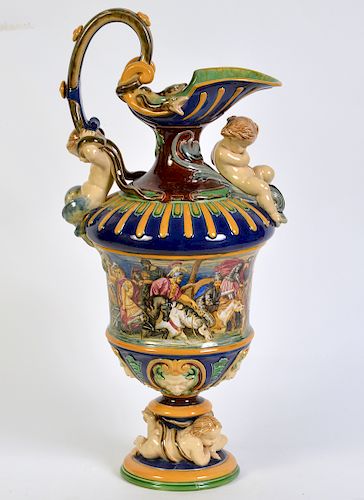 Large Hand Painted Majolica Pitcher