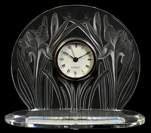 Lalique Iris Crystal Table Clock