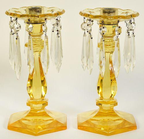 Pr. Heisey Sahara Yellow Glass Candlestick