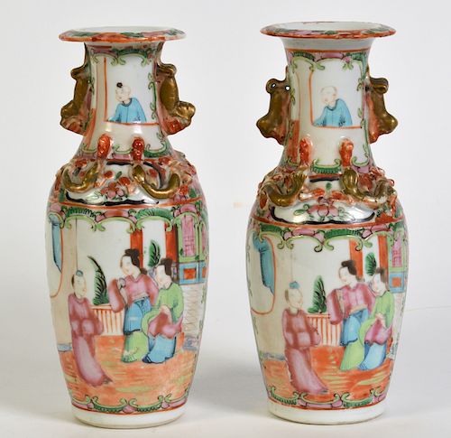 Pr. of Chinese Rose Medallion Vases