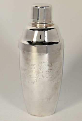 Commemorative Silverplate Cocktail Shaker