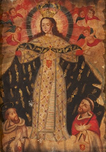 Quito school, 18th Century, Virgin of Mercy of Quito, Oil o Escuela quiteña del siglo XVIII, Virgen de la Merced de Qui