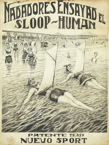 Ricard Opisso, "Nadadores ensayad el sloop-human", Ink, was Ricard Opisso, "Nadadores ensayad el sloop-human", Dibujo a