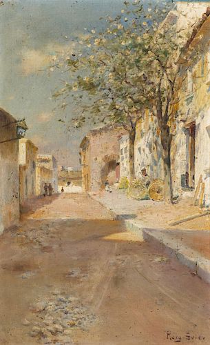 Joan Roig Soler, Street of a village, Oil on canvas Joan Roig Soler, Calle de un pueblo, Óleo sobre lienzo