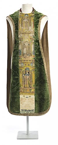 English chasuble in pricked velvet and embroidered strip, l Casulla inglesa en terciopelo picado y banda bordada, de fi