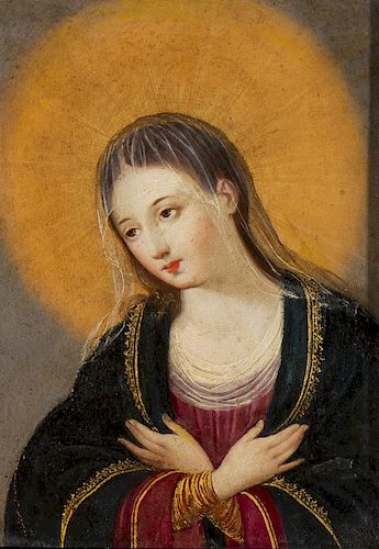 Probably Italian school, 17th Century, Announced Madonna, O Escuela probablemente italiana del siglo XVII , Virgen Anun