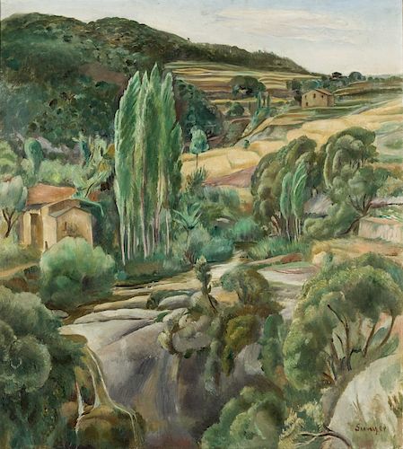 Joaquim Sunyer, Landscape in Sant Quirze, Oil on canvas Joaquim Sunyer, Paisaje de Sant Quirze, Óleo sobre lienzo