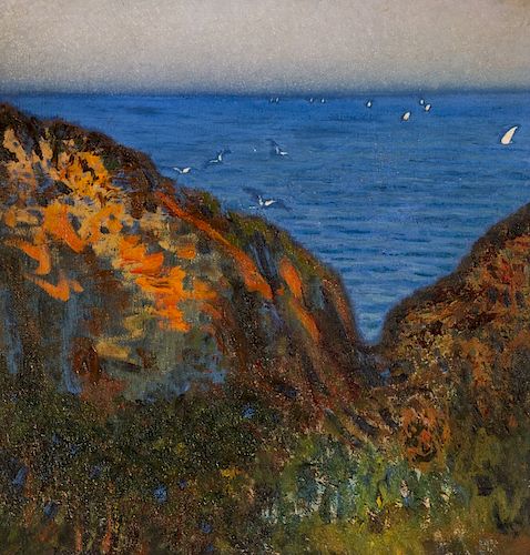Nicolau Raurich, Seaside view, Oil on canvas Nicolau Raurich, Vista costera, Óleo sobre lienzo