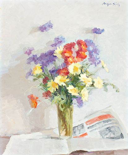 Magda Folch Solé, Flowers vase, Oil on canvas Magda Folch, Florero, Óleo sobre lienzo    