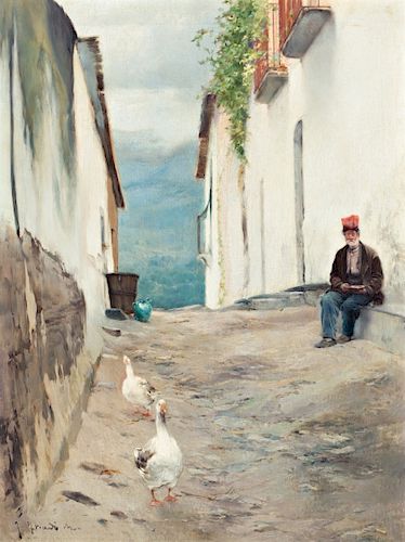 Josep Triadó Mayol, Street of a village, Oil on canvas Josep Triadó Mayol, Calle de un pueblo, Óleo sobre lienzo