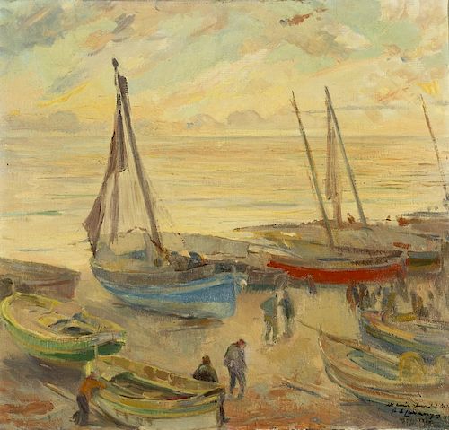 Alexandre de Cabanyes, Boats on the beach, Oil on canvas Alexandre de Cabanyes, Barcas en la playa, Óleo sobre lienzo