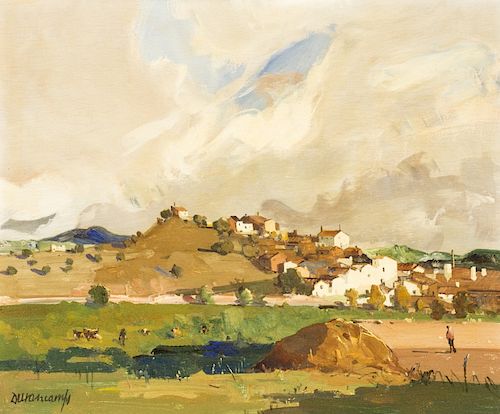 Rafael Durancamps, Landscape, Oil on wood Rafael Durancamps, Paisaje, Óleo sobre tabla