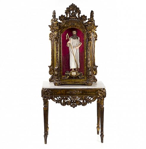 Charles III set of display cabinet and console in carved an Juego de vitrina y consola Carlos III en madera tallada y d