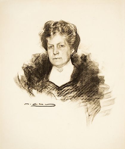 Ramon Casas Carbó, Portrait of Grace Thaxter Howe, Charcoal Ramon Casas , Retrato de Grace Thaxter Howe, Dibujo al carb