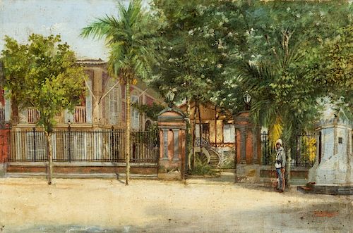A. Villegas, Street of Joló, Philippines, Oil on canvas A. Villegas, Calle de Joló, Filipinas, Óleo sobre lienzo