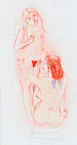 Pat Andrea, "Femmes damnées", Coloured pencil drawing on pa Pat Andrea, "Femmes damnées", Dibujo a lápices de colores s
