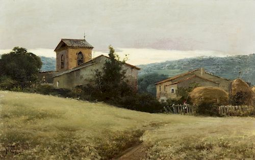 Félix Mestres Borrell, Rural view, Oil on canvas Félix Mestres Borrell, Vista rural, Óleo sobre lienzo