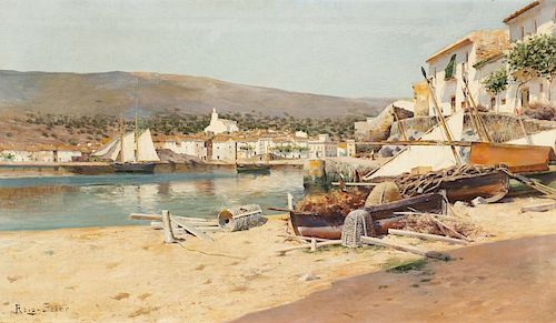 Joan Roig Soler, View of a seaside village, Oil on canvas Joan Roig Soler, Vista de un pueblo costero, Óleo sobre lie