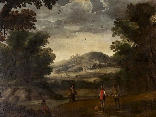 Probably Flemish school, 17th Century, Landscape, Oil on ca Escuela probablemente flamenca, del siglo XVII, Paisaje, Ól