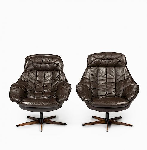 Pair of "swivel" armchairs for Bramin in leather and steel, circa 1965 Henry Walter Klein, Pareja de butacas giratorias "Swivel" p