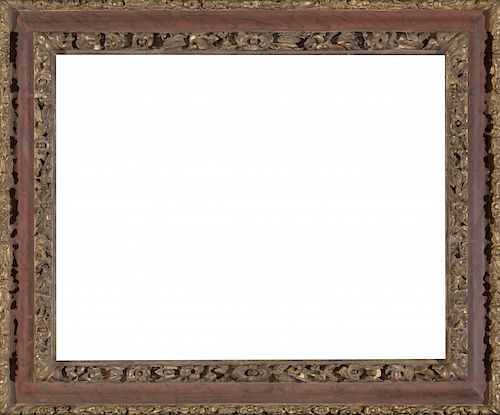Spanish frame in carved, gilt and polychrome wood, second h Marco español en madera tallada, dorada y policromada, de l