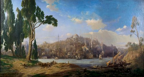 Attributed to Eugène Fromentin, Romantic view of Istanbul,  Atribuido a Eugène Fromentin, Vista romántica de Estambul, 