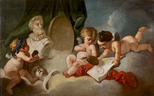 French school,  18th Century , Allegory of painting , Oil o Escuela francesa del siglo XVIII , Alegoría de la pintura ,