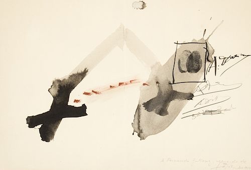 Antoni Tàpies, Untitled, Ink, wash ink and wax drawing on p Antoni Tàpies, Sin título, Dibujo a tinta, tinta aguada y c