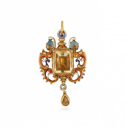 Neo-Renaissance pendant in gold and enamel, 19th Century Colgante neorrenacentista en oro y esmalte, del siglo XIX