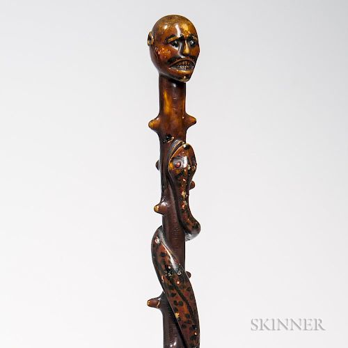 Carved and Painted Maple Walking Cane