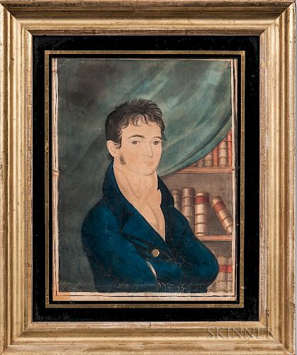 Attributed to Joseph Partridge (American, 1792-1833)  Portrait of a Young Gentleman in His Study