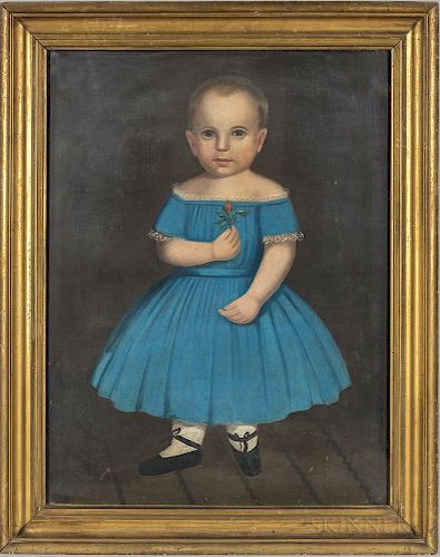 American School, 19th Century  Portrait of a Boy in a Blue Dress