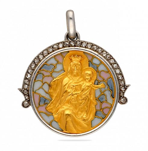 Gold and enamel devotional medal, circa 1910 Medalla devocional en oro y esmalte, hacia 1910