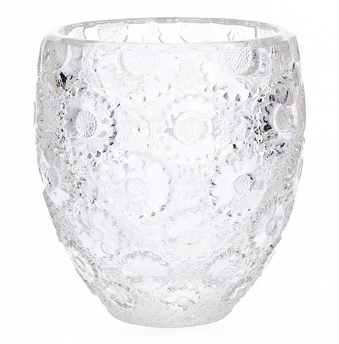 René Lalique, "Raquerettes" vase, Moulded crystal René Lalique, Jarrón "Raquerettes", Cristal moldeado