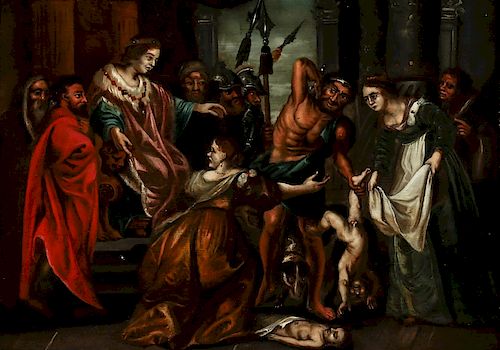 Flemish school, 17th Century, The Trial of Solomon, Oil on  Escuela flamenca del siglo XVII, El juicio de Salomón, Óleo